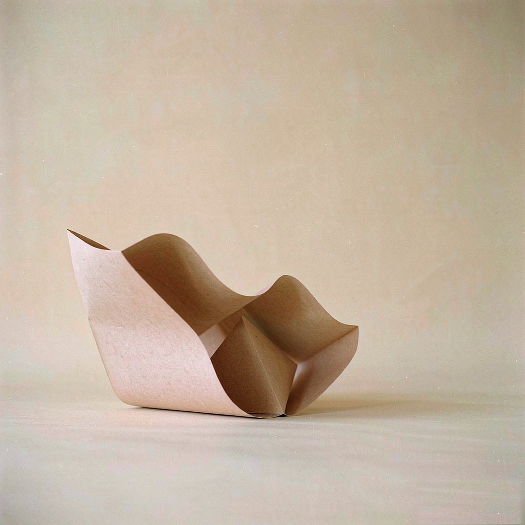 Folded paper sculpture with soft shadows